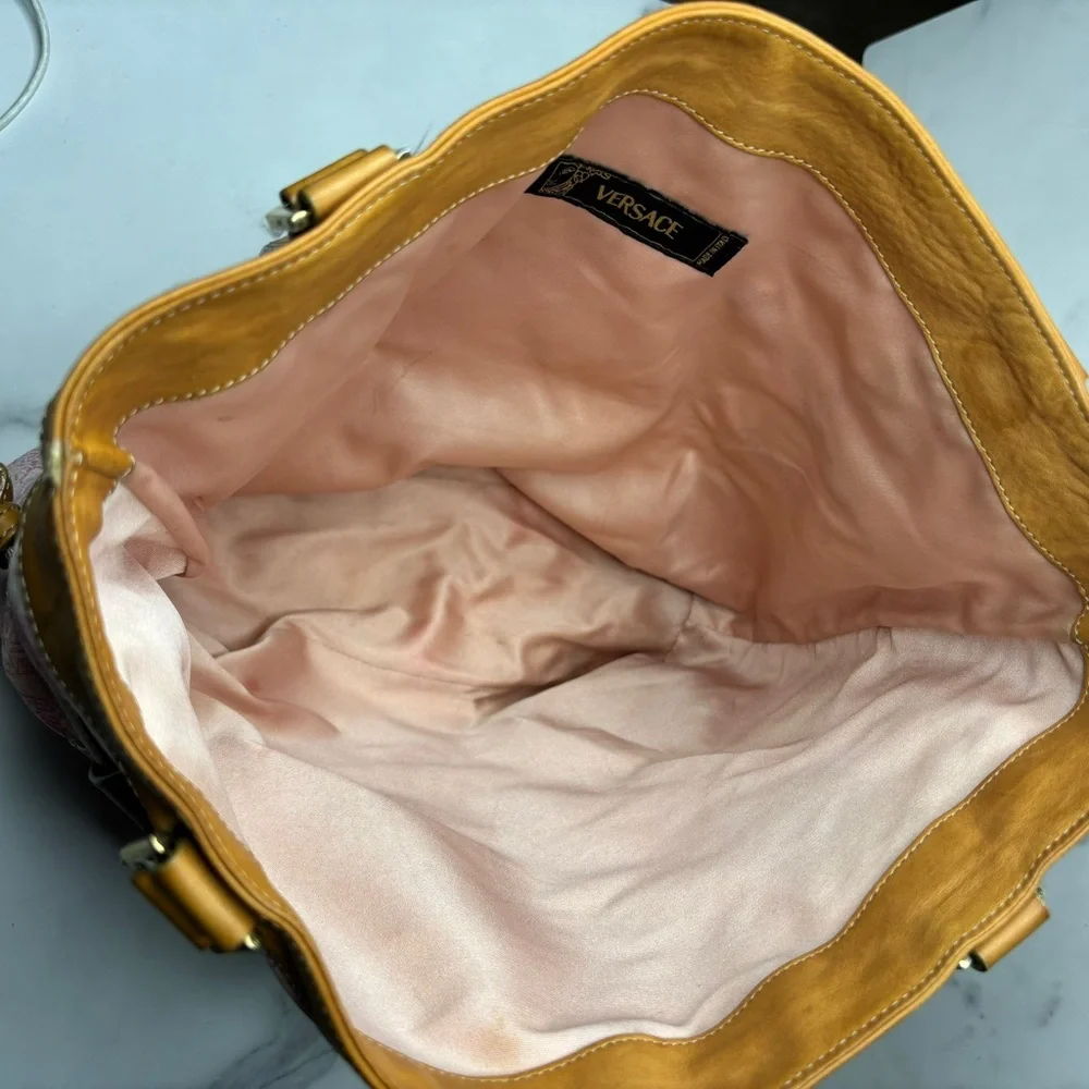 Versace Medusa Pink Leather And Canvas 2 Side Handle Tote/ Bag
